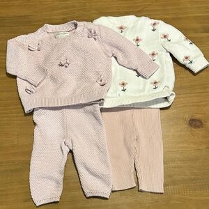 Pink and White Baby Sweater and Pants Sets